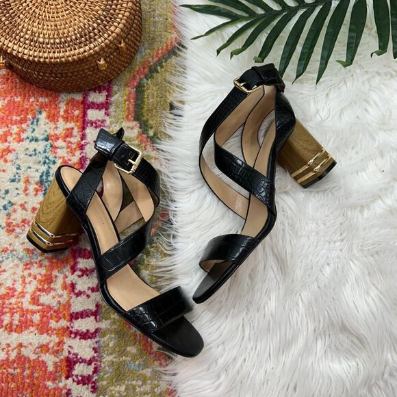 Tommy Hilfiger Neutral Black Strappy Ankle Strap Block Heels 10 - Picture 2 of 8